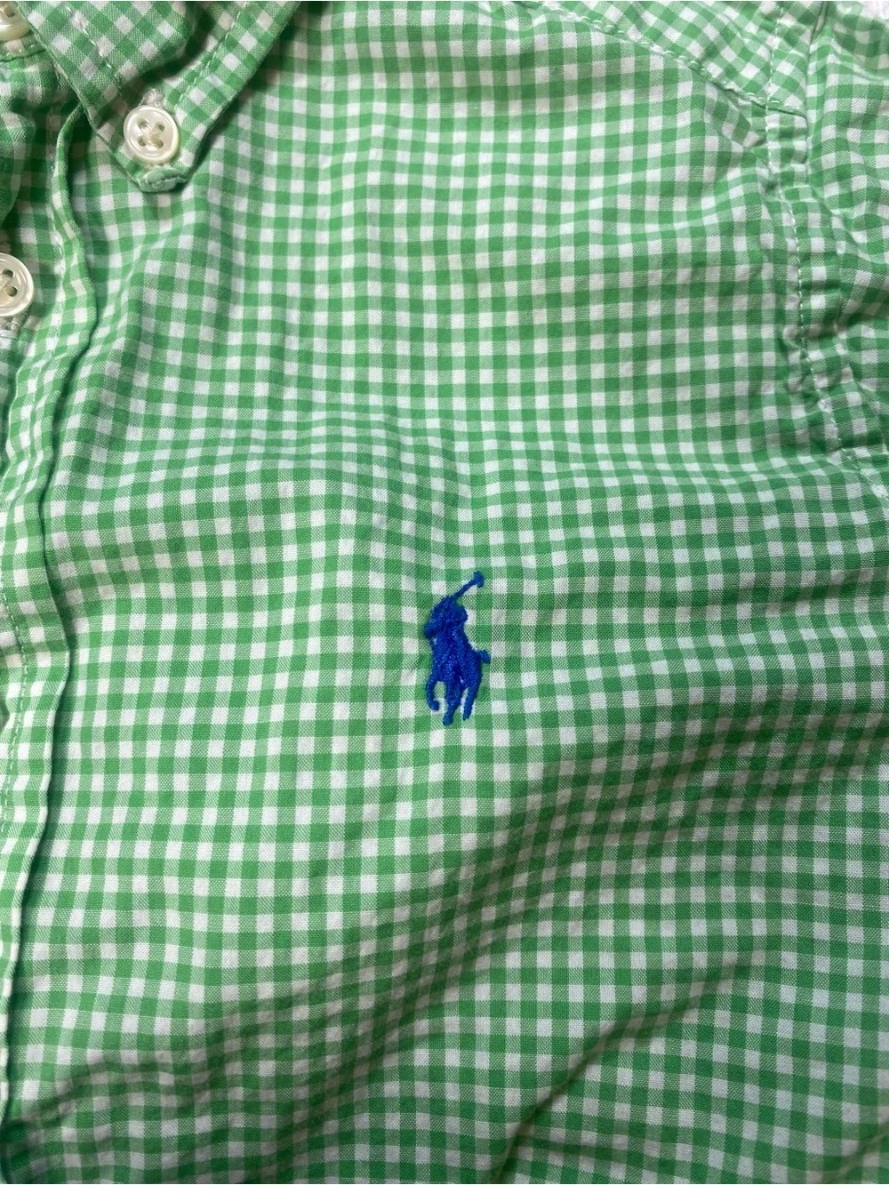 Ralph Lauren Green Gingham Short-Sleeve Button-Down Shirt size 4/4T